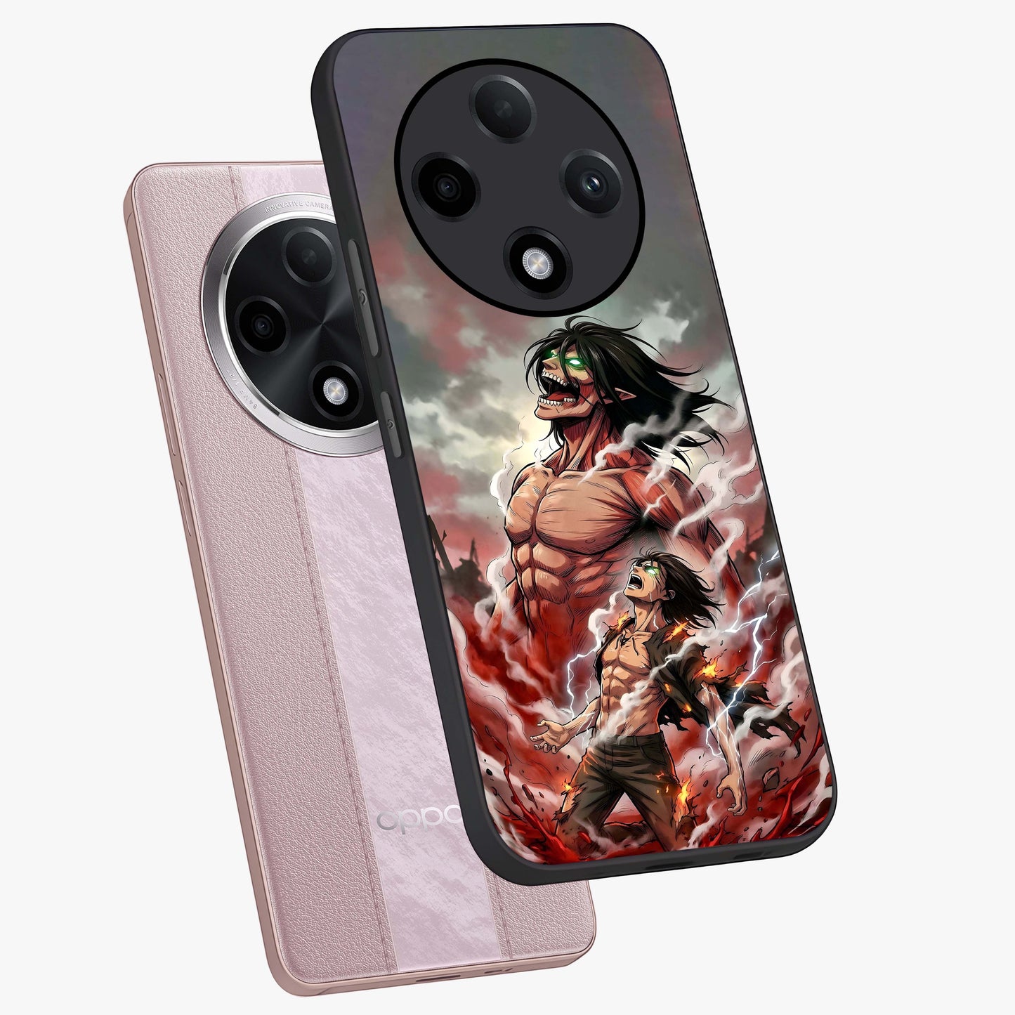 Titan Awakening Fury Glass Case displayed in angled mockup highlighting dramatic giant warrior design with bold anime aesthetic.