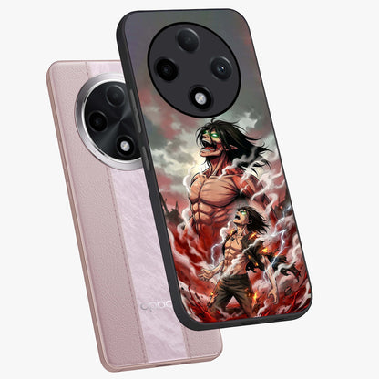 Titan Awakening Fury Glass Case displayed in angled mockup highlighting dramatic giant warrior design with bold anime aesthetic.