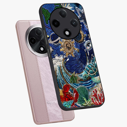 Universe Underwater Spark Glass Case displayed in angled mockup highlighting glowing aquatic design with celestial aesthetic.