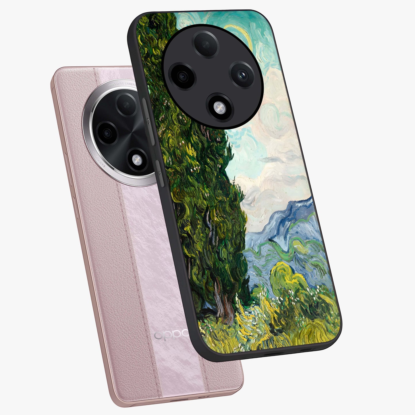 Van Gogh Vintage Art Glass Case displayed in angled mockup highlighting textured brushstroke design with classic aesthetic.