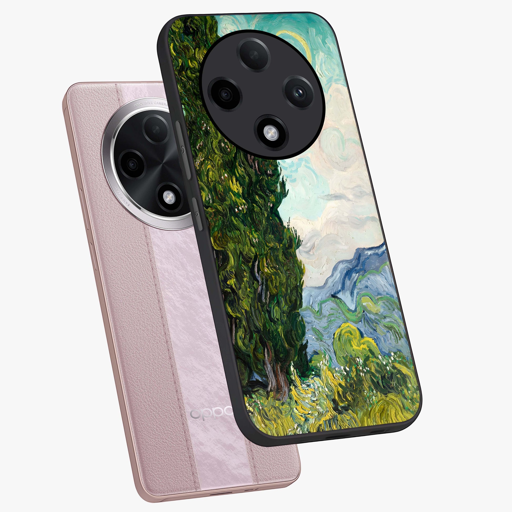Van Gogh Vintage Art Glass Case displayed in angled mockup highlighting textured brushstroke design with classic aesthetic.