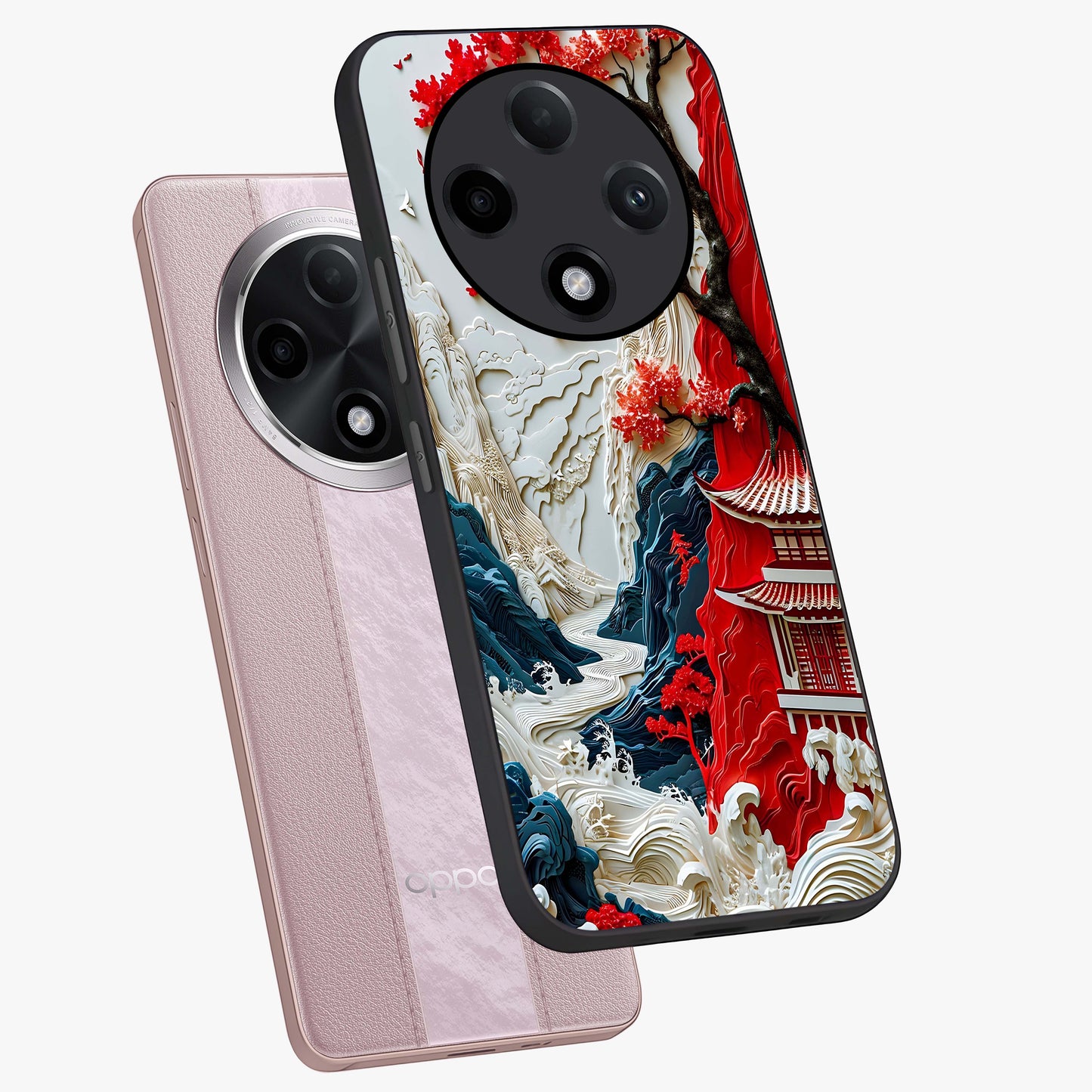 Whispers Of Sakura Waves Glass Case displayed in angled mockup highlighting flowing sakura design with soft floral aesthetic.