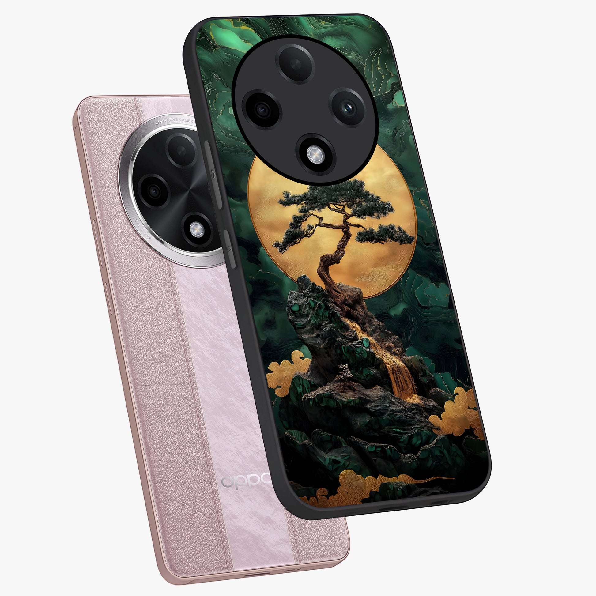 Zen Moon Rise Glass Case displayed in angled mockup highlighting peaceful lunar design with zen aesthetic style.