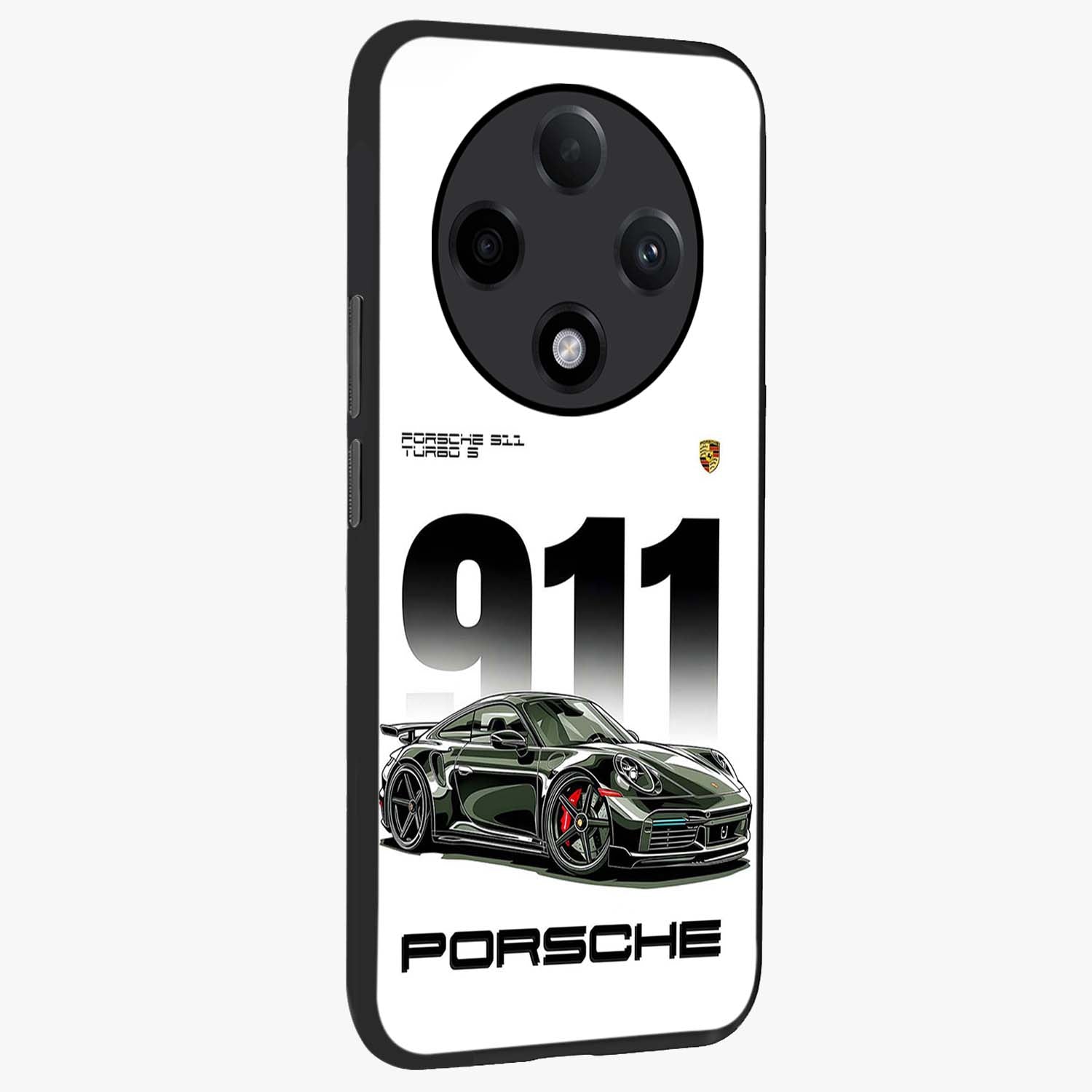 911 Turbo Dominance Glass Case upright perspective showcasing powerful racing design and modern automotive aesthetic.