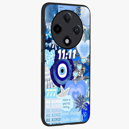 Aesthetic Be Kind Eye Glass Case upright view showcasing stylish eye illustration with positive message theme.