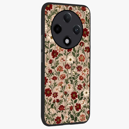 Biege Flower With Leaf Glass Case upright view showcasing delicate beige flower illustration with clean botanical style.