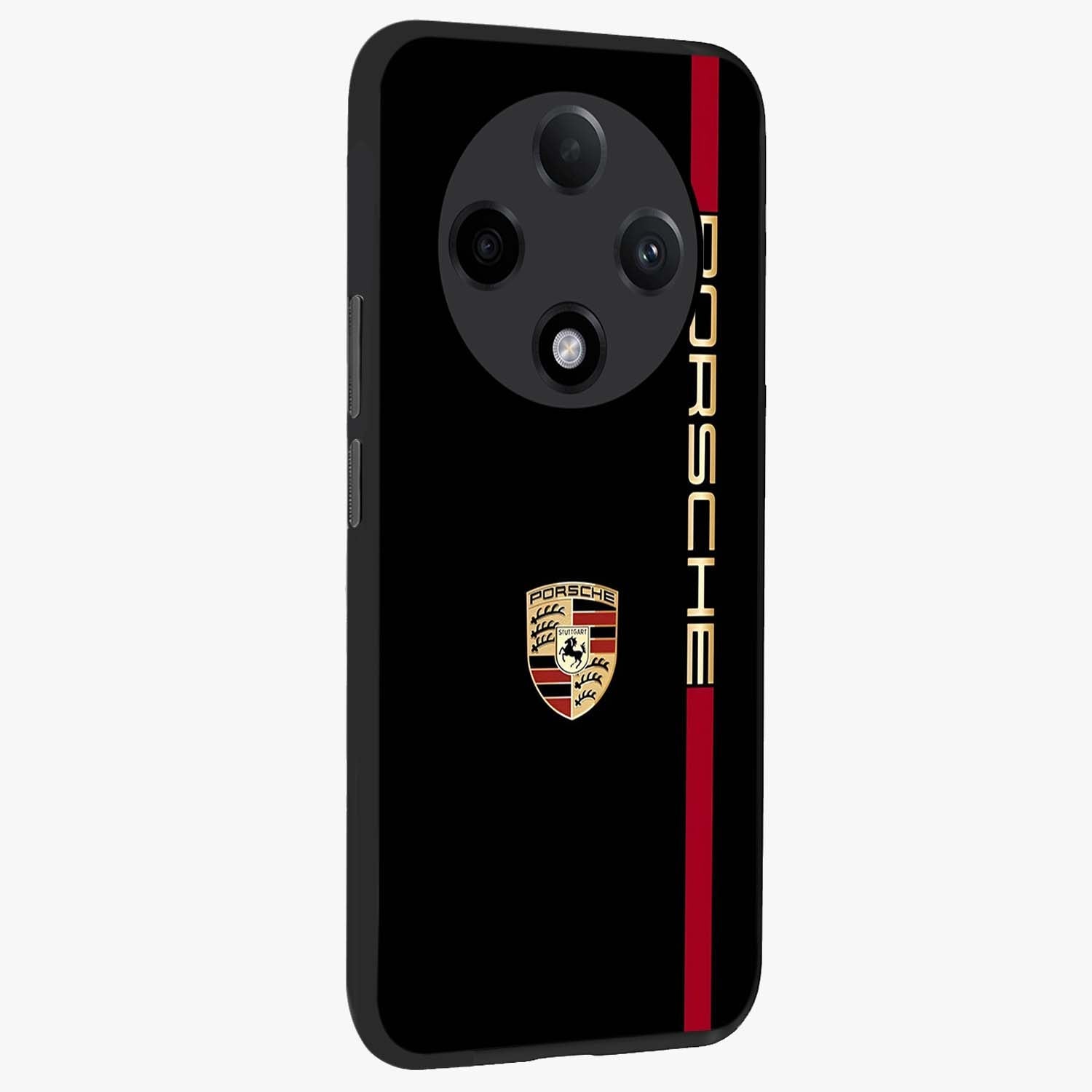 Black Minimal Porsche Glass Case upright view showcasing stylish automotive artwork with bold minimal theme.
