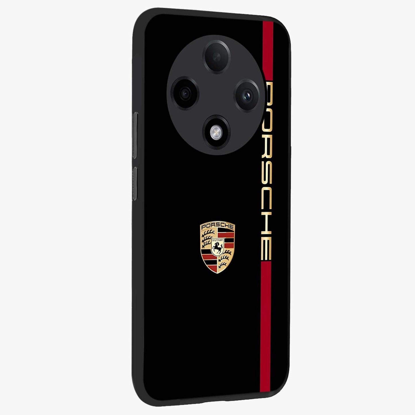Black Minimal Porsche Glass Case upright view showcasing stylish automotive artwork with bold minimal theme.