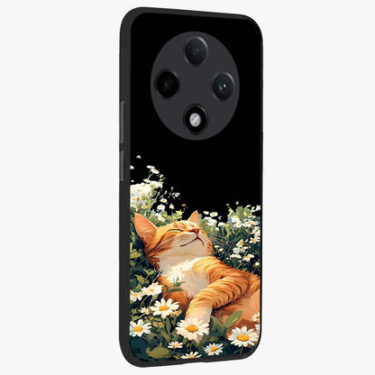 Blissful Bloom Cat Glass Case upright view showcasing charming cat design surrounded by blooming floral elements.