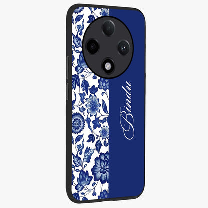 Blue Vintage Floral Pattern Glass Case upright view showcasing delicate blush floral texture with modern minimal style.