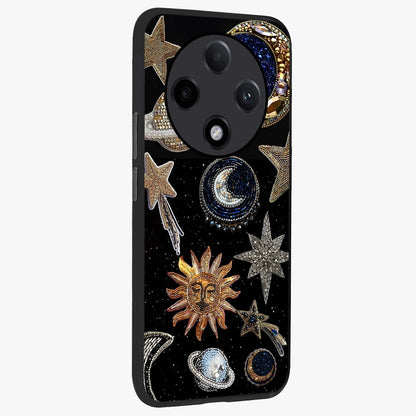 Celestial Gem Constellations Glass Case upright view showcasing cosmic constellation artwork with celestial aesthetic style.
