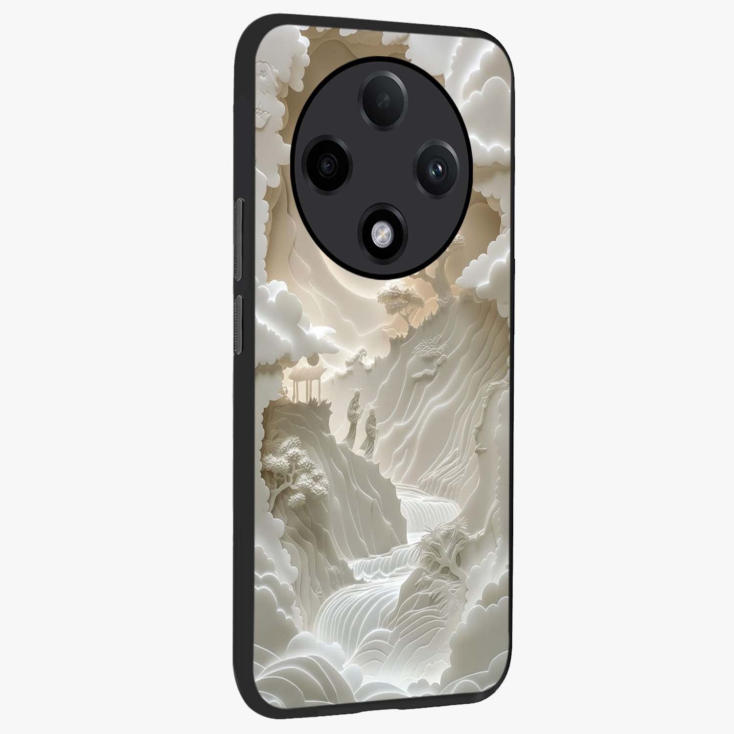 Celestial Origami Glass Case upright view showcasing creative origami artwork with modern celestial style.