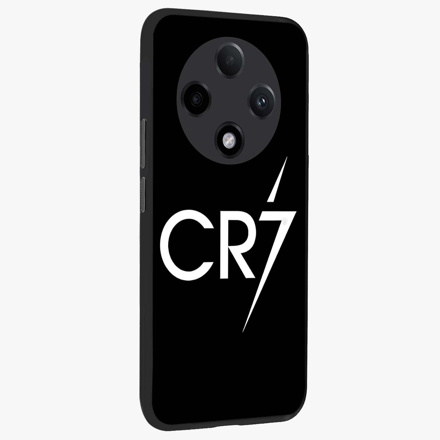 Cr7 Elite Strike Glass Case upright view showcasing energetic football inspired design with modern sports aesthetic.