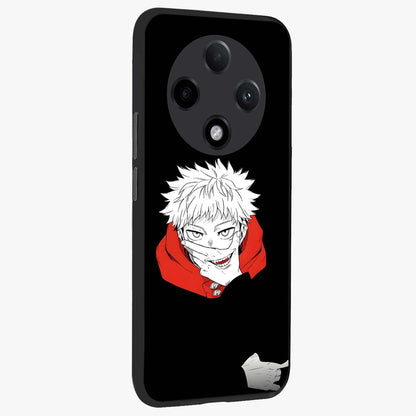Crimson Chaos Smile Glass Case upright view showcasing expressive chaotic artwork with striking visual theme.