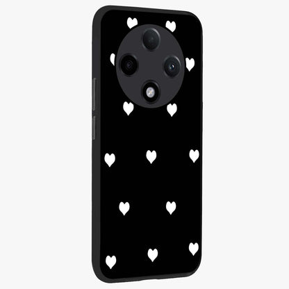 Cute And Simple White Hearts Glass Case upright view showcasing simple white hearts artwork with soft minimal theme.