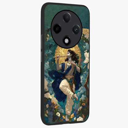 Divine Krishna Art Glass Case upright view showcasing divine Krishna artwork with sacred artistic theme.