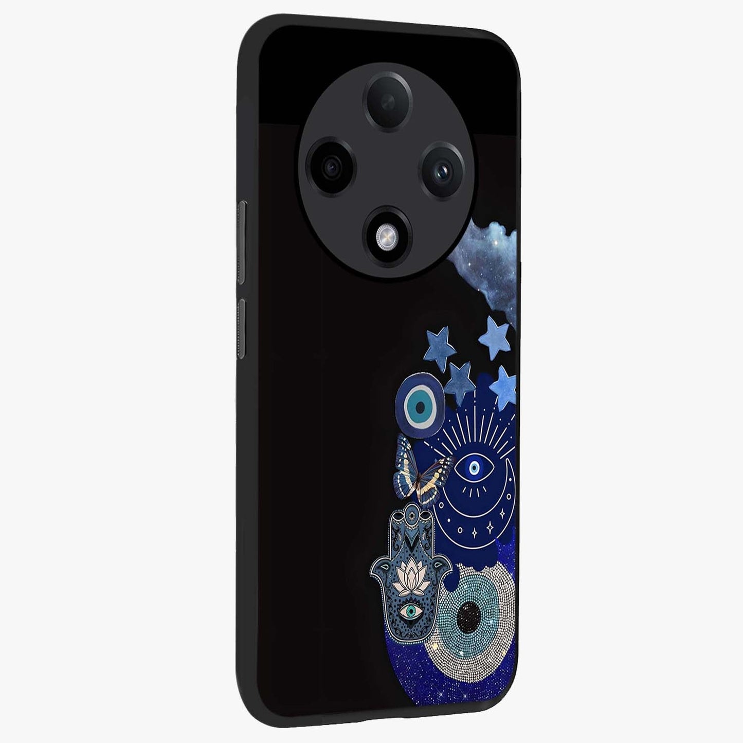 Galactic Charm Cluster Glass Case upright view showcasing glowing cosmic charm artwork with magical celestial style.
