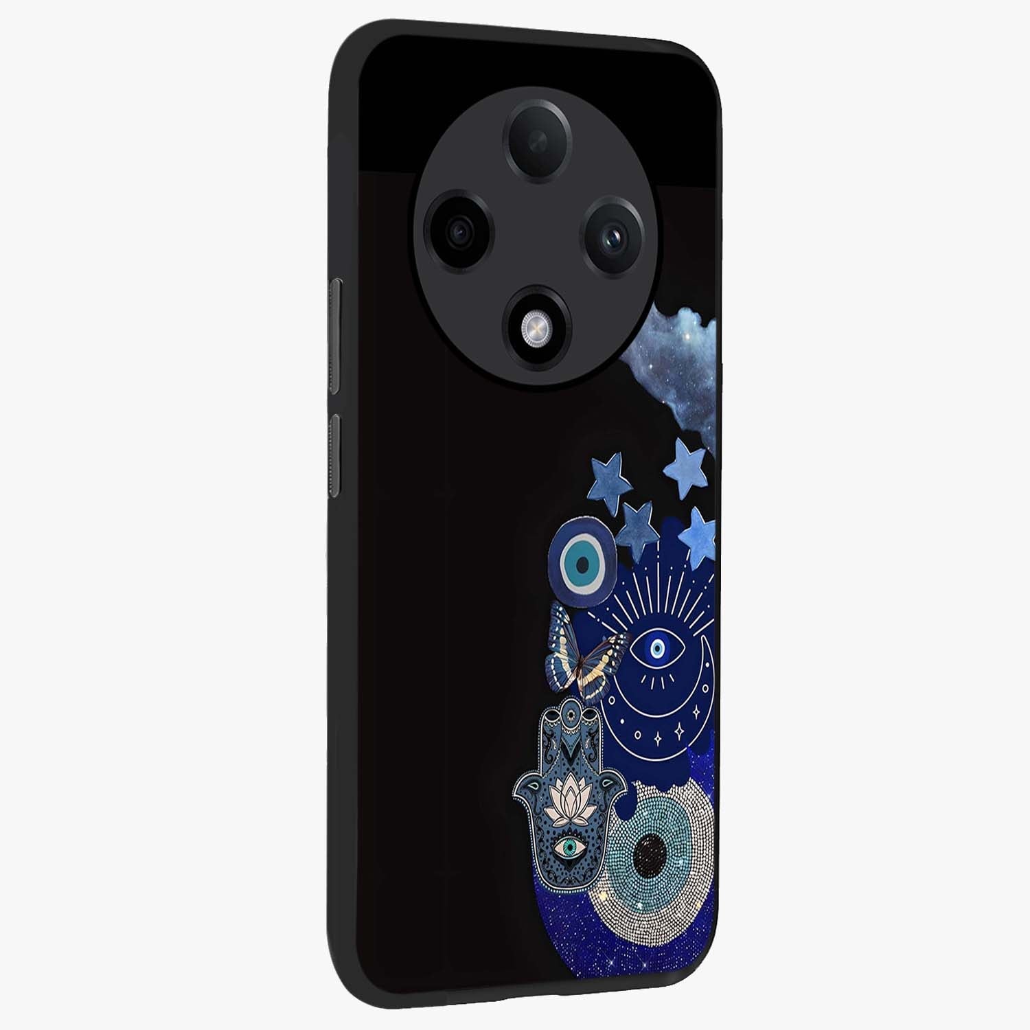 Galactic Charm Cluster Glass Case upright view showcasing glowing cosmic charm artwork with magical celestial style.
