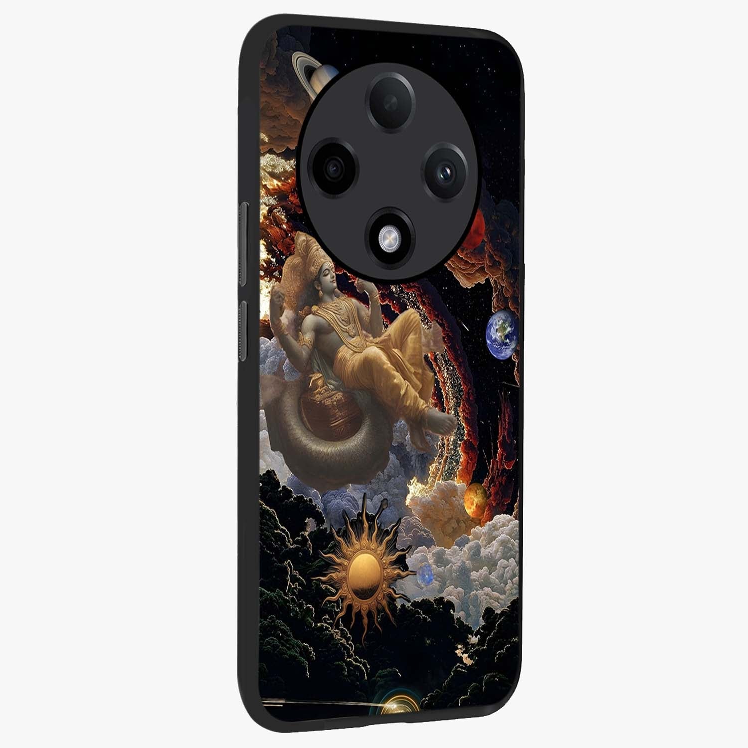 Galactic Divine God Glass Case upright view showcasing mystical divine artwork with dramatic cosmic theme.