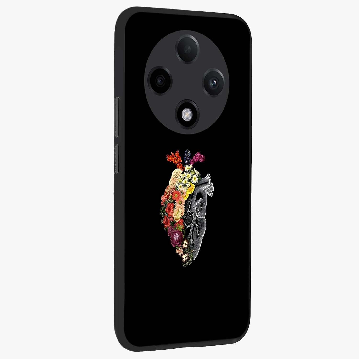 Heart With Flowers Glass Case upright view showcasing decorative heart and floral artwork with sweet romantic theme.