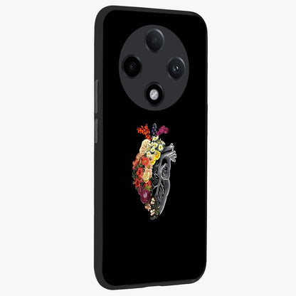 Heart With Flowers Glass Case upright view showcasing decorative heart and floral artwork with sweet romantic theme.