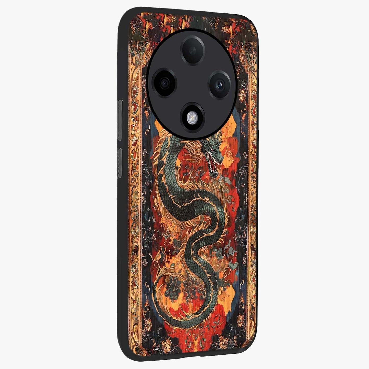 Inferno Dragon Soul Glass Case upright view showcasing intense dragon artwork with fantasy fire theme.