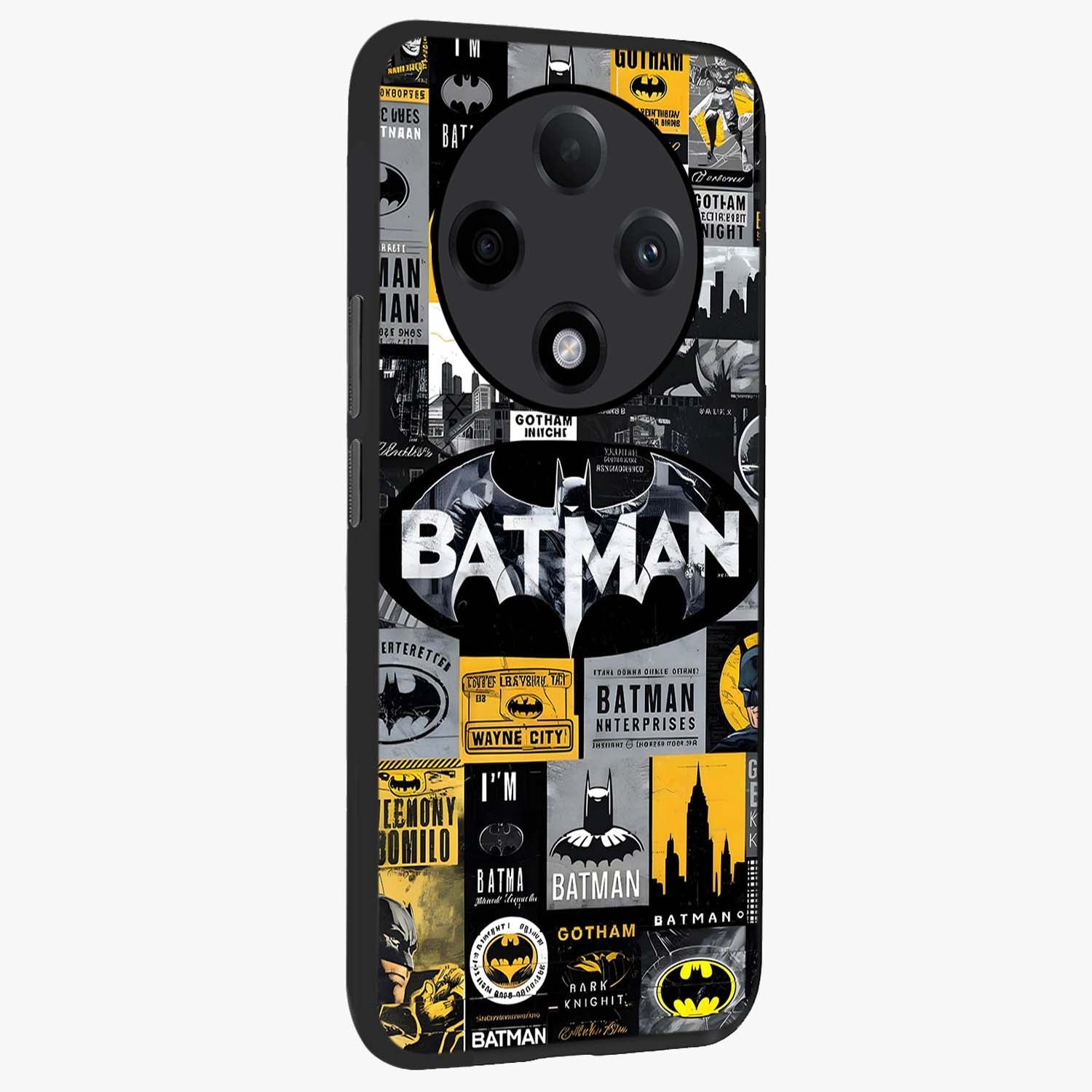 Knight Gotham Rise Glass Case upright view showcasing bold vigilante themed artwork with gothic city vibe.