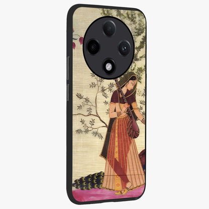 Lady With Veena Art Glass Case upright view showcasing classical veena artwork with traditional artistic theme.