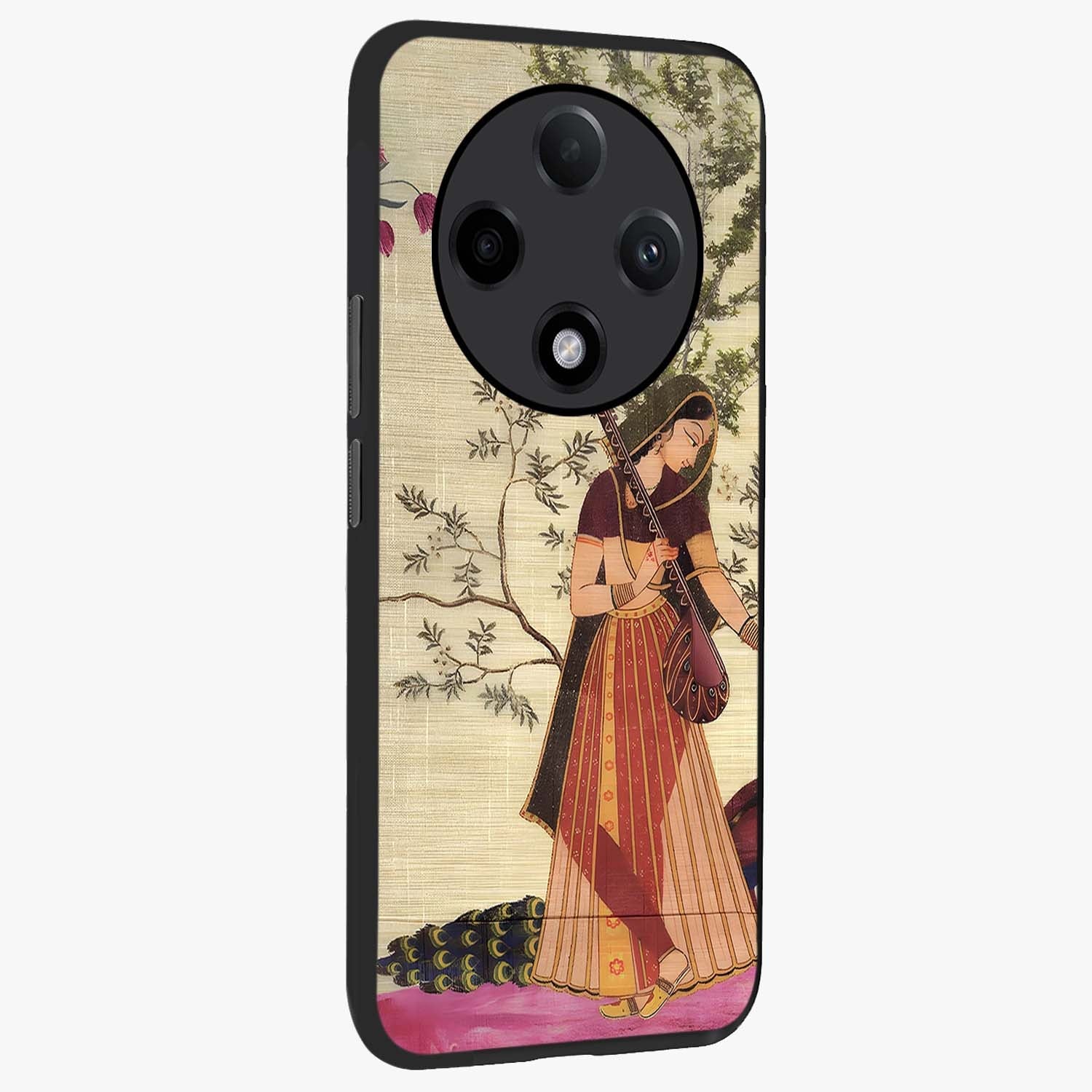 Lady With Veena Art Glass Case upright view showcasing classical veena artwork with traditional artistic theme.