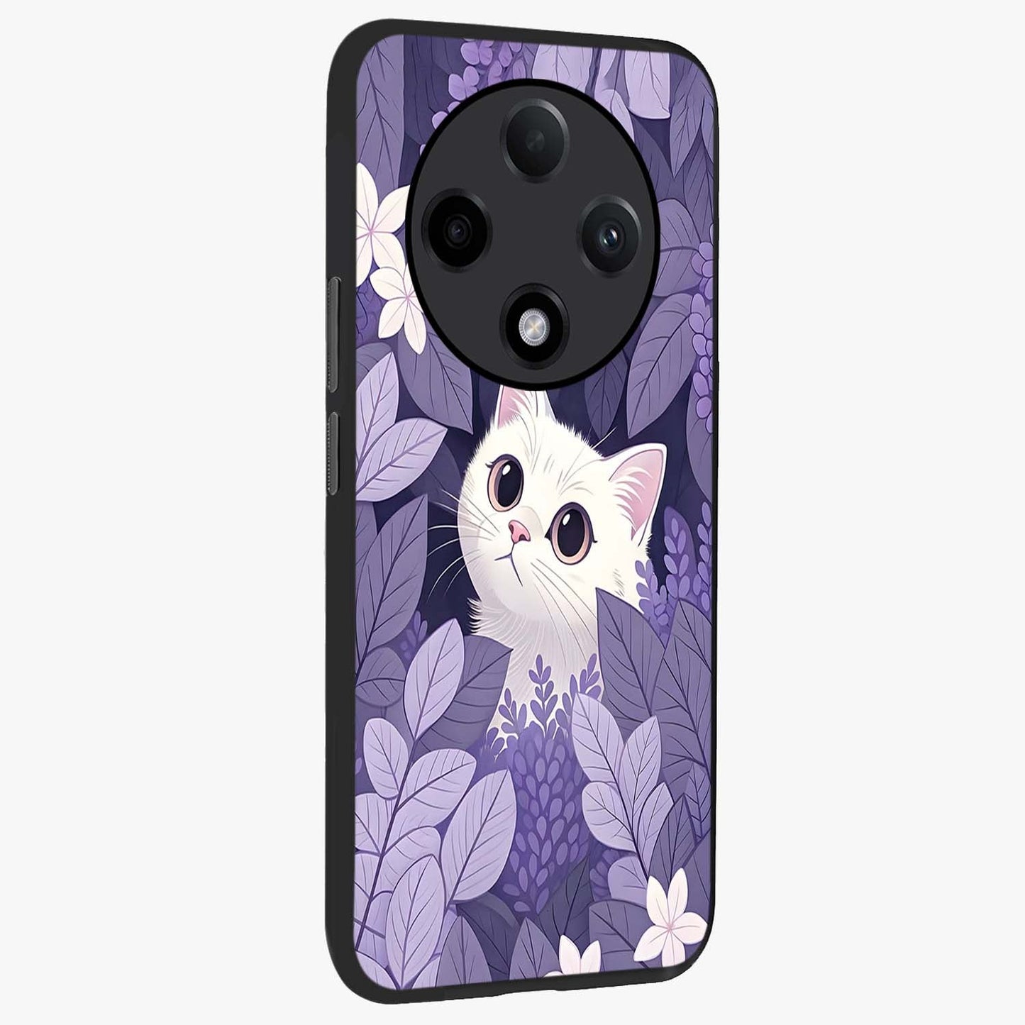 Lilac Hide Peek Cat Glass Case upright view showcasing charming cat artwork with adorable peek theme.