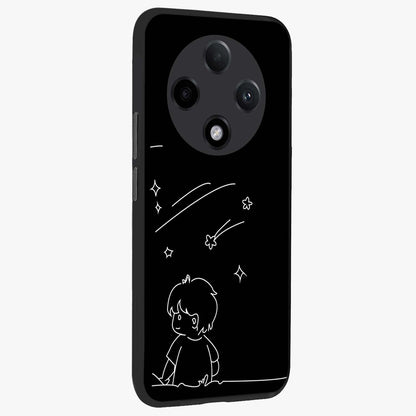 Line Art Boy With Shooting Stars Glass Case upright view showcasing artistic shooting star illustration with minimal style.