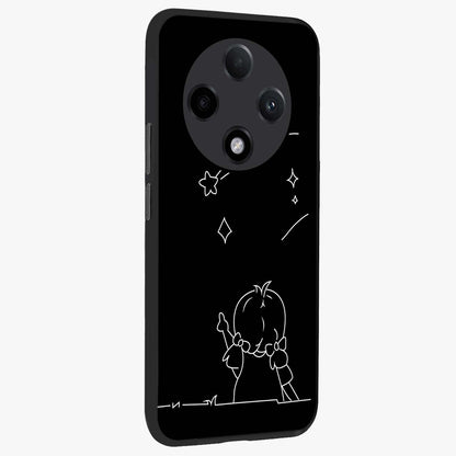 Line Art Girl With Shooting Stars Glass Case upright view showcasing delicate shooting stars artwork with minimal artistic theme.