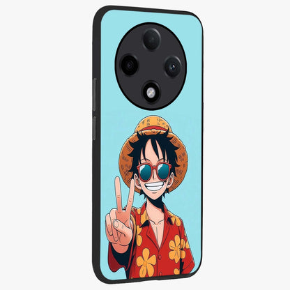 Luffy Summer Anime Vibe Glass Case upright view showcasing dynamic anime artwork with bright adventurous theme.