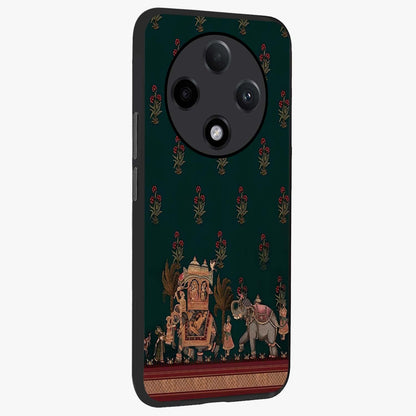 Macmerise Glass Case upright view showcasing bold artistic artwork with contemporary design theme.
