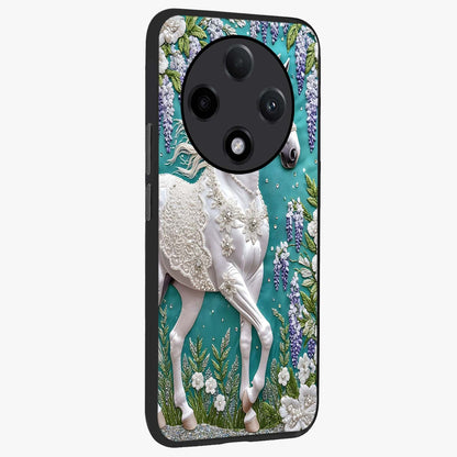 Majestic Floral Stallion Glass Case upright view showcasing dramatic horse artwork with decorative floral theme.