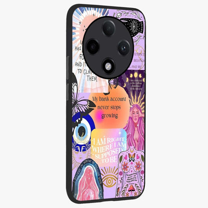 Manifestation Collage Glass Case upright view showcasing artistic manifestation themed artwork with creative style.