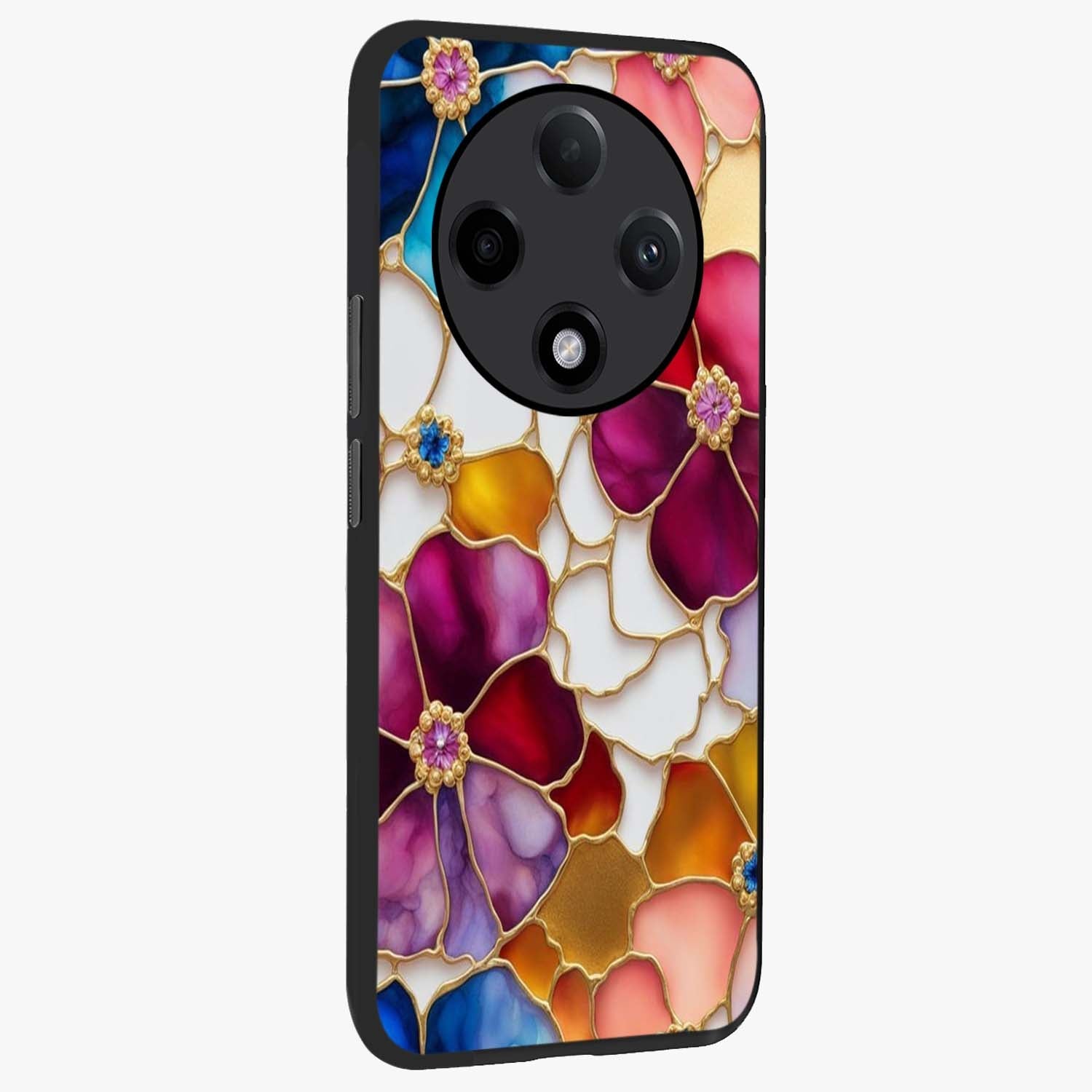 Marble Flower Pattern Glass Case upright view showcasing decorative marble flower artwork with refined style.
