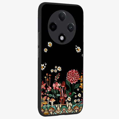 Midnight Bloom Pattern Glass Case upright view showcasing decorative floral artwork with deep night themed palette.