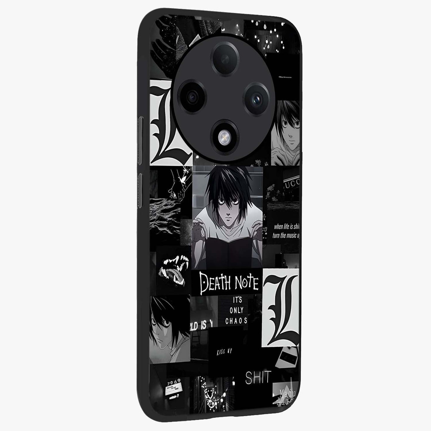 Midnight Chaos Mind Glass Case upright view showcasing expressive abstract artwork with bold dark theme.