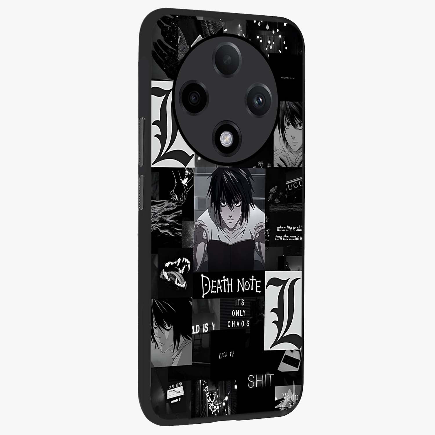 Midnight Chaos Mind Glass Case upright view showcasing expressive abstract artwork with bold dark theme.