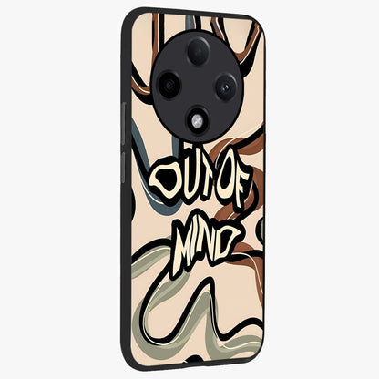 Out Of Mind Glass Case upright view showcasing striking typography artwork with edgy conceptual theme.