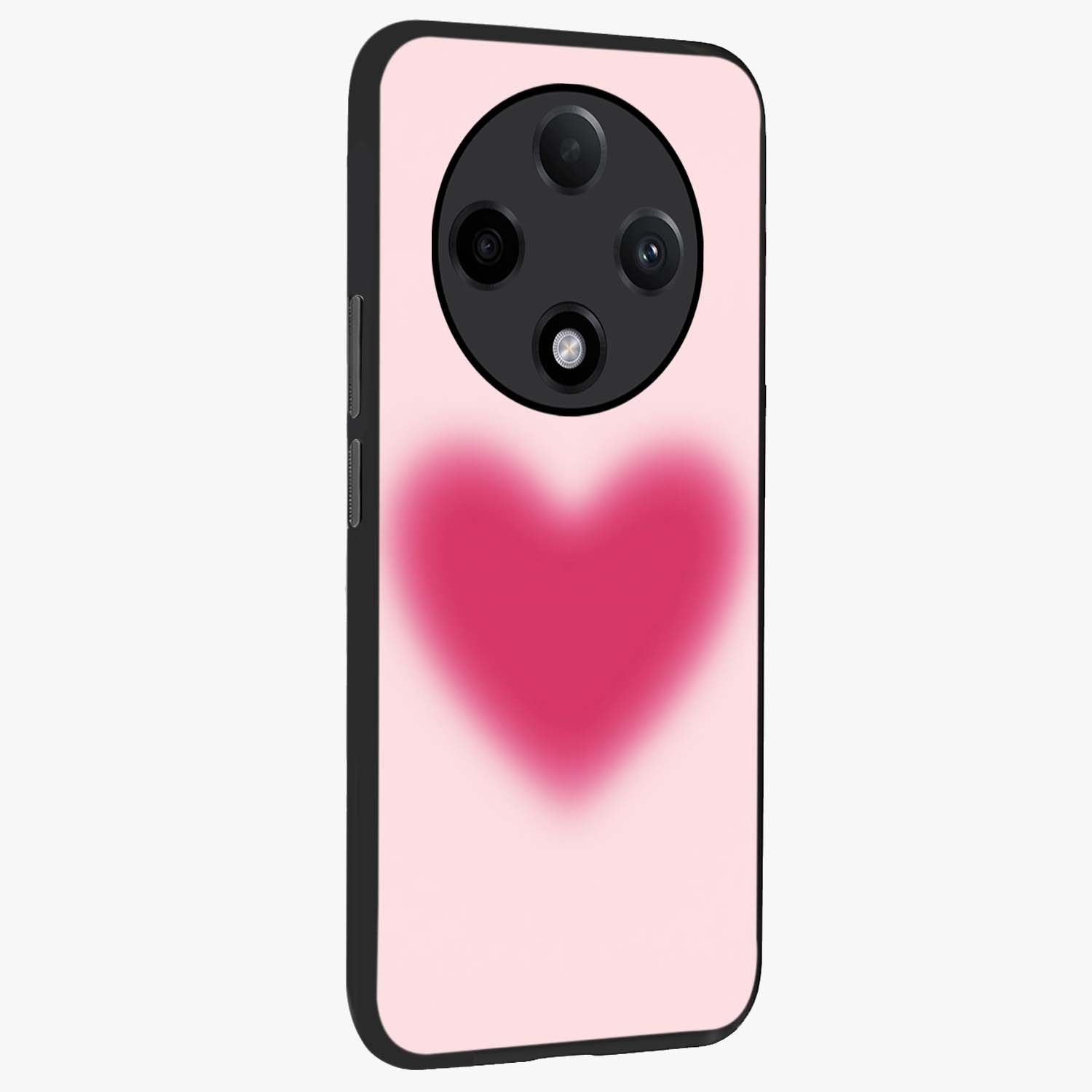 Pink Aura Heart Glass Case upright view showcasing romantic heart artwork with soft pastel theme.