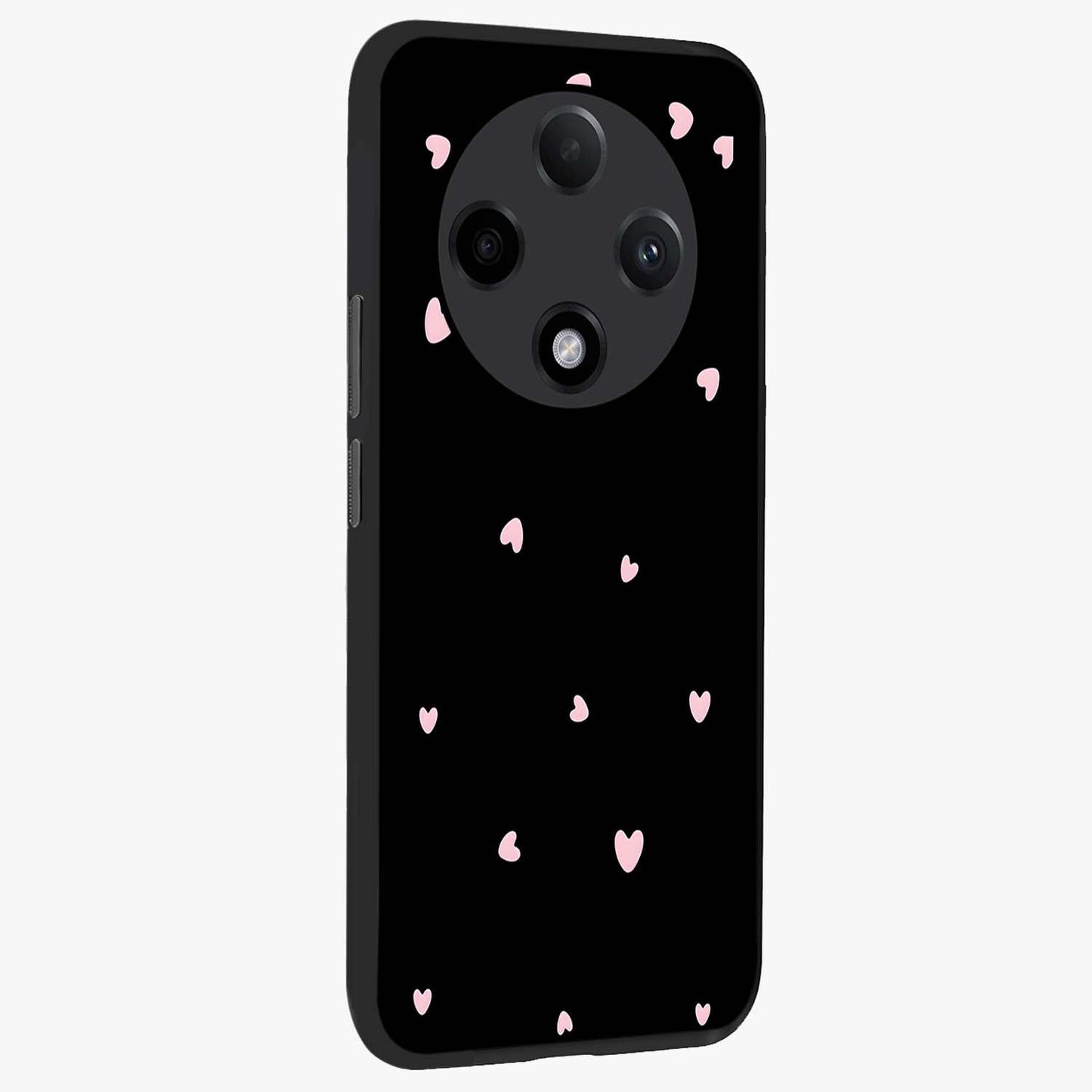Pink Love Drops Glass Case upright view showcasing charming heart drop artwork with romantic playful theme.