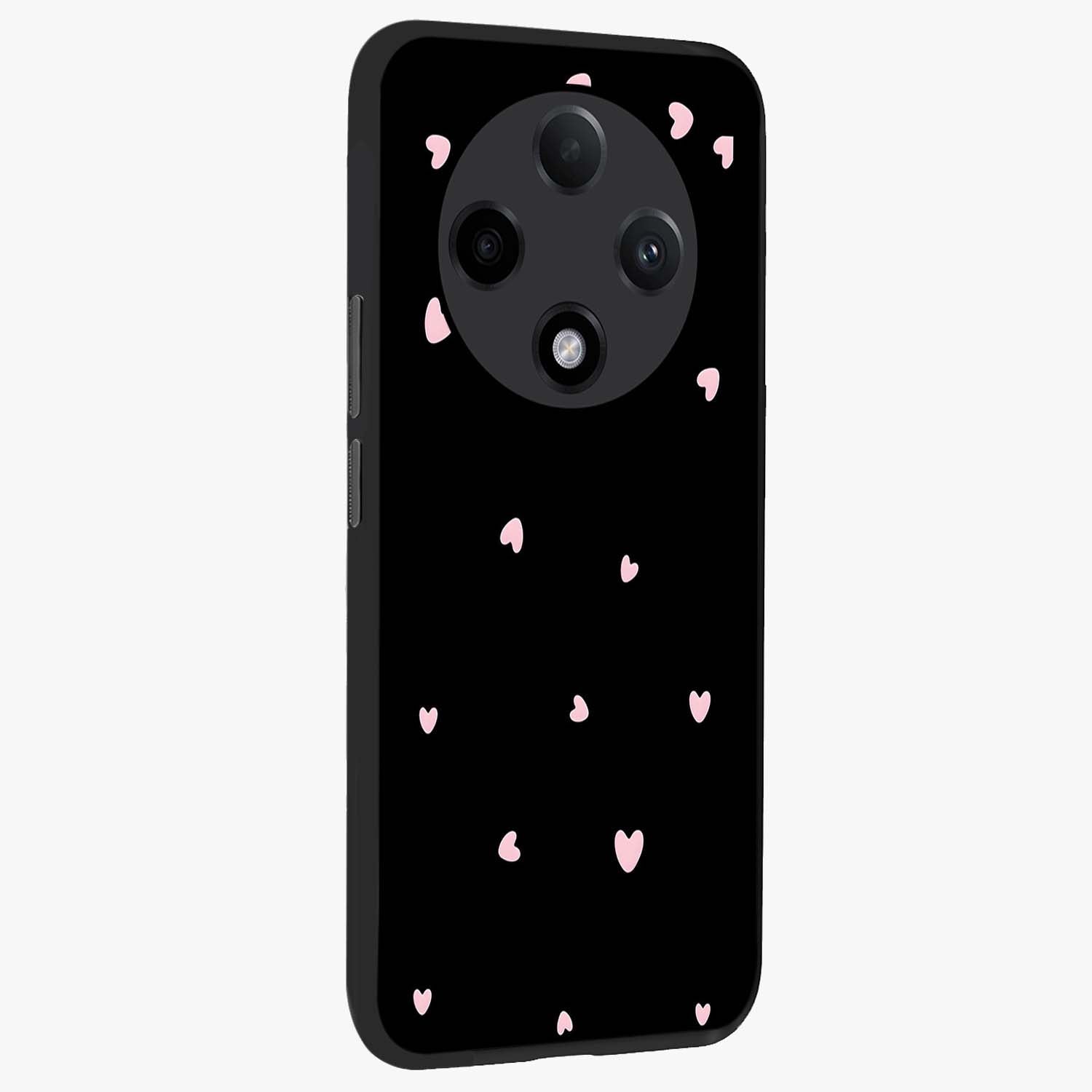 Pink Love Drops Glass Case upright view showcasing charming heart drop artwork with romantic playful theme.