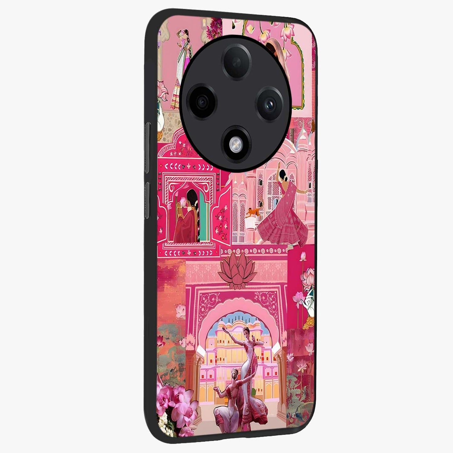 Pink Palace Muse Glass Case upright view showcasing artistic palace artwork with graceful royal theme.