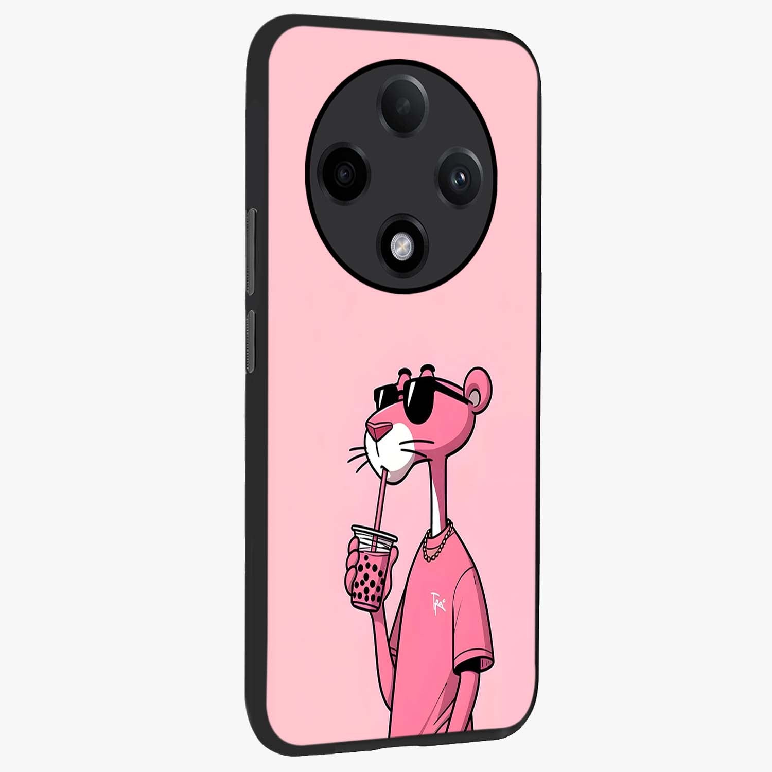 Pink Panther Glass Case upright view showcasing fun animated artwork with stylish retro cartoon theme.