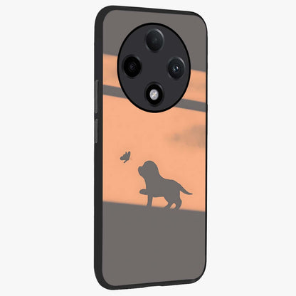 Puppy Shadow Art Glass Case upright view showcasing charming puppy artwork with creative silhouette theme.