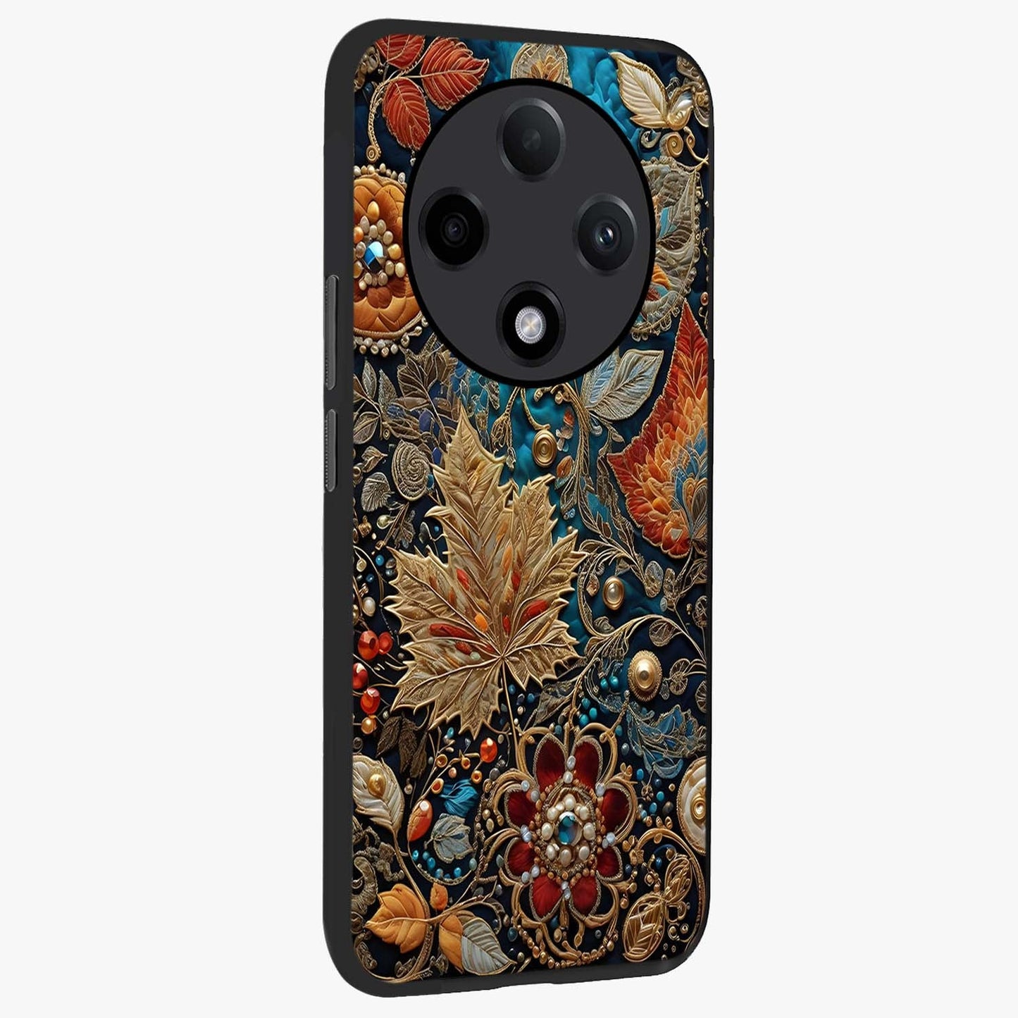 Royal Jewel Garden Glass Case upright view showcasing rich floral artwork with luxurious garden theme.