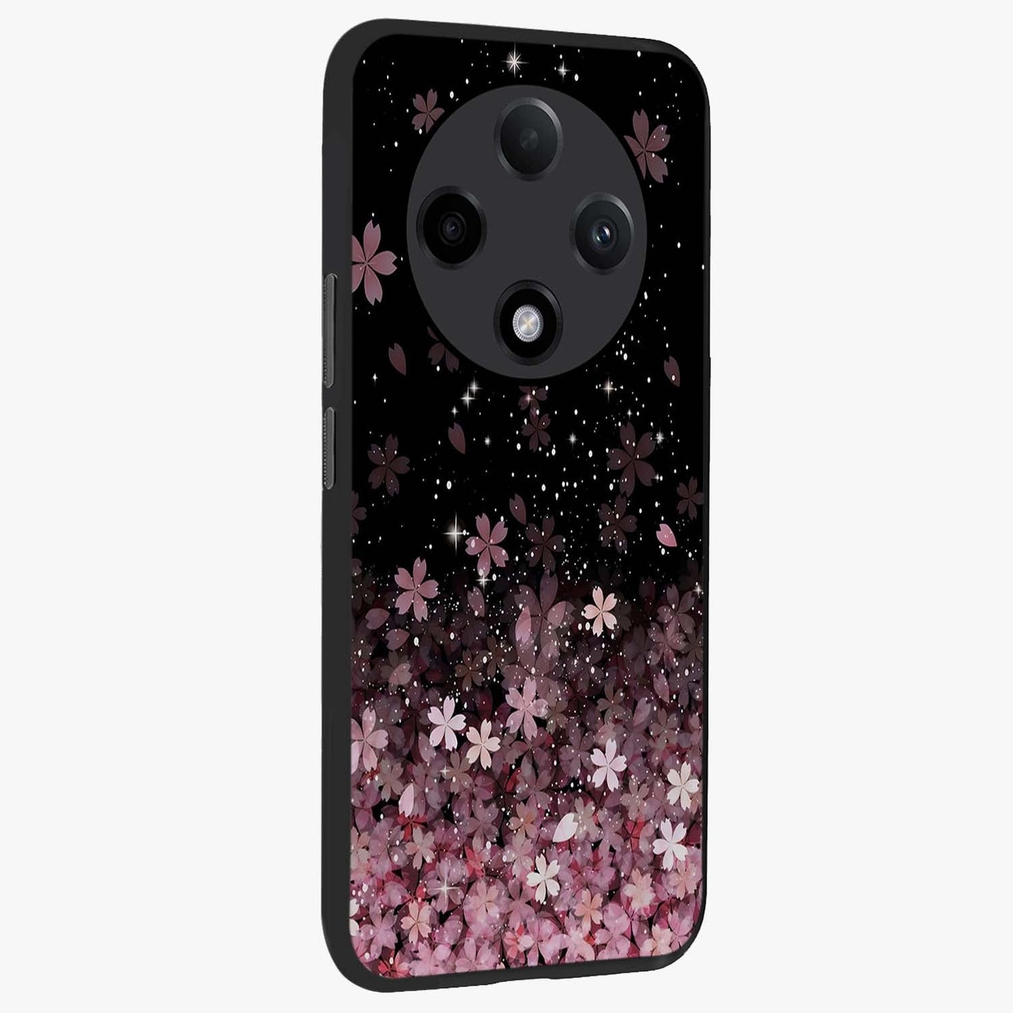 Small Starry Flowers Glass Case upright view showcasing charming floral artwork with dreamy starry theme.