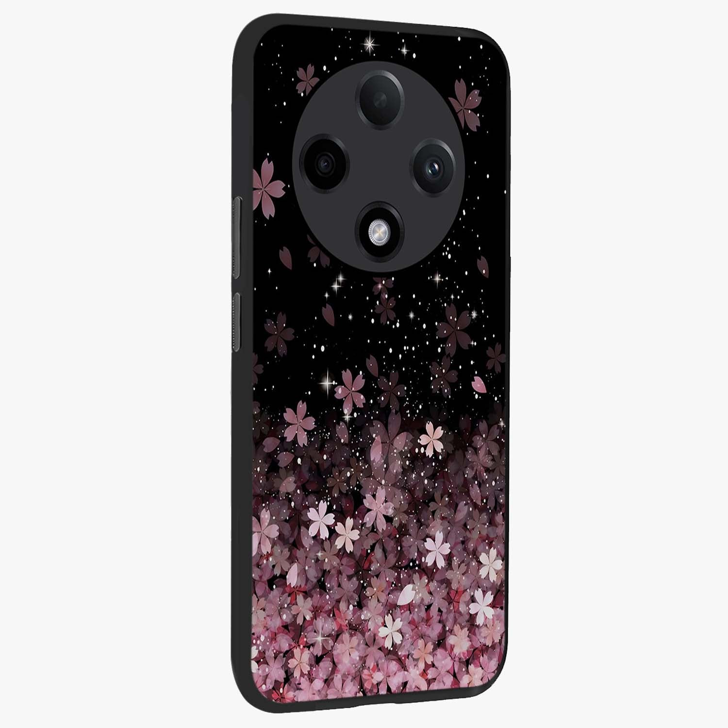 Small Starry Flowers Glass Case upright view showcasing charming floral artwork with dreamy starry theme.